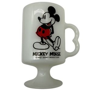 Vintage Milk Glass Mickey Mouse Mug Walt Disney Productions Footed Handle
